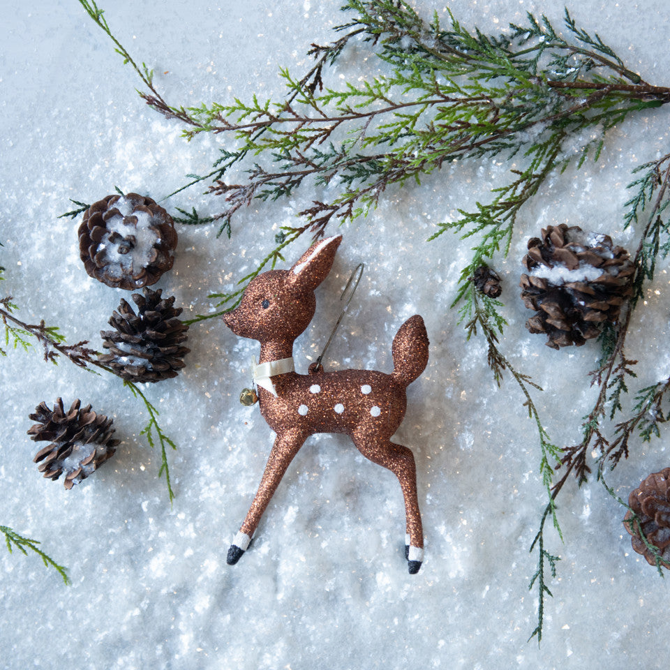 Glass Standing Fawn Christmas ornament