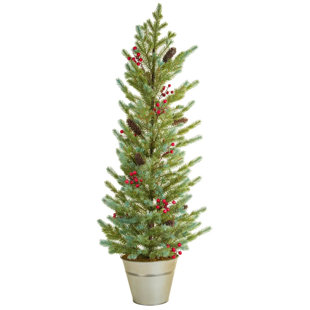 Green Christmas Tree in Silver Planter 48" Tall
