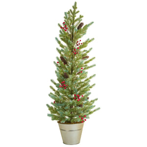 Green Christmas Tree in Silver Planter 48" Tall