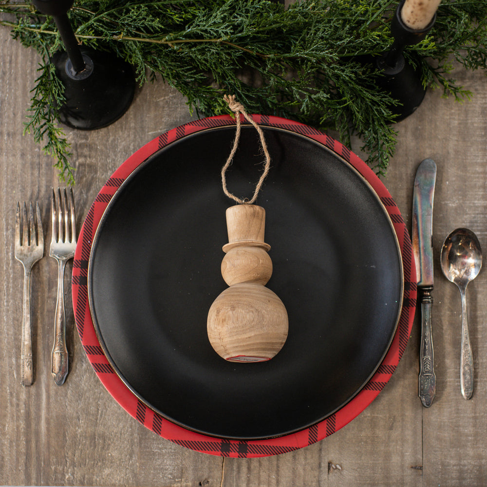 WOODEN SNOWMAN ORNAMENT