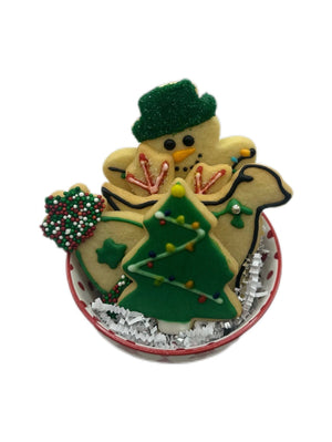 Decorated Festive cookies in designer bowl