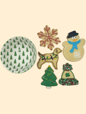 Decorated Festive cookies in designer bowl