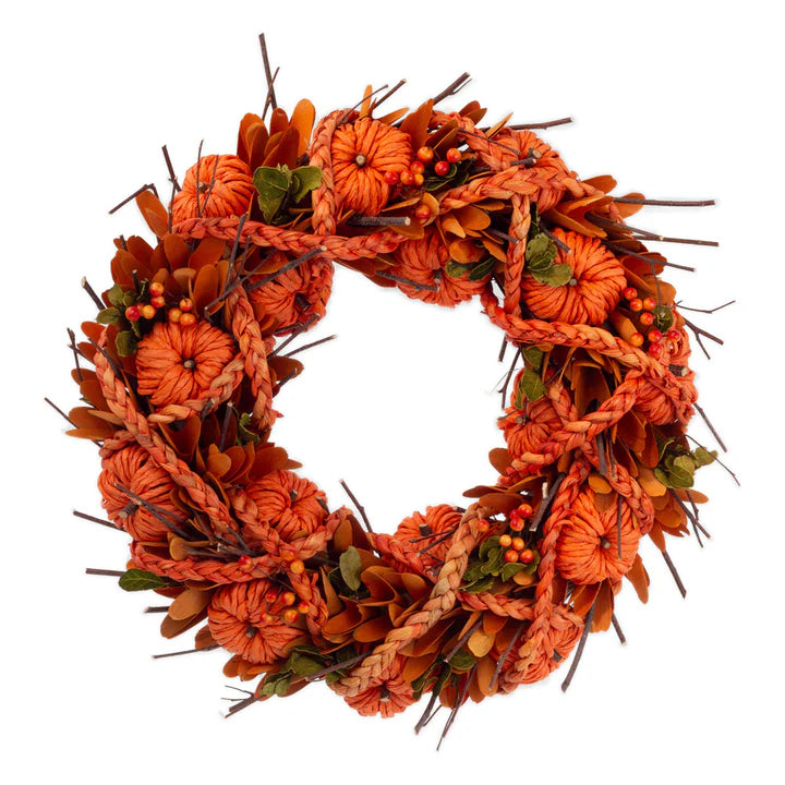 Orange braided pumpkin wreath