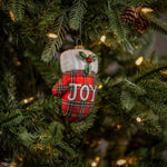 Plaid Joy Mitten Glass Ornament