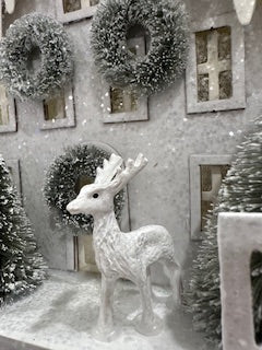 White Holiday Home with deer  LED