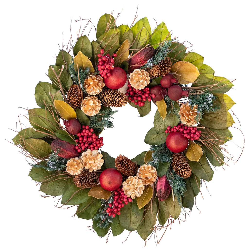Pomegranate and Golden Pinecone 20" Wreath