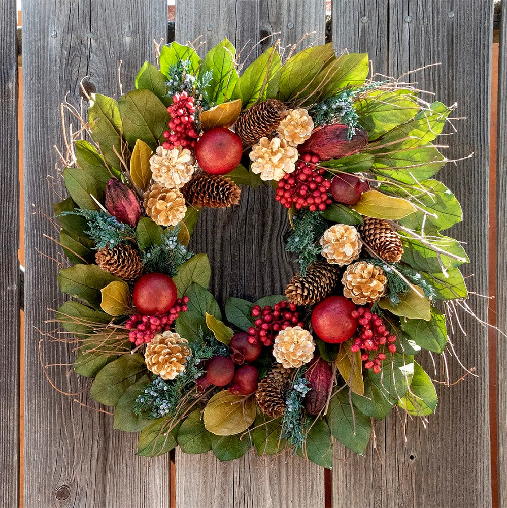 Pomegranate and Golden Pinecone 20" Wreath